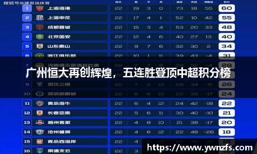 广州恒大再创辉煌，五连胜登顶中超积分榜